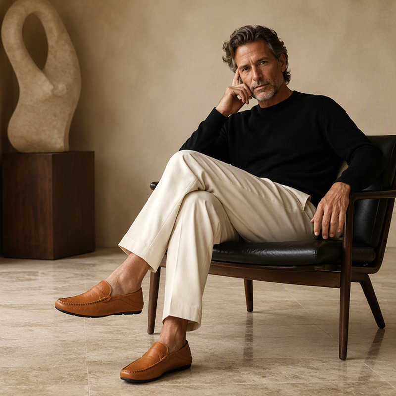 Handmade leather loafers for men, Milanese style