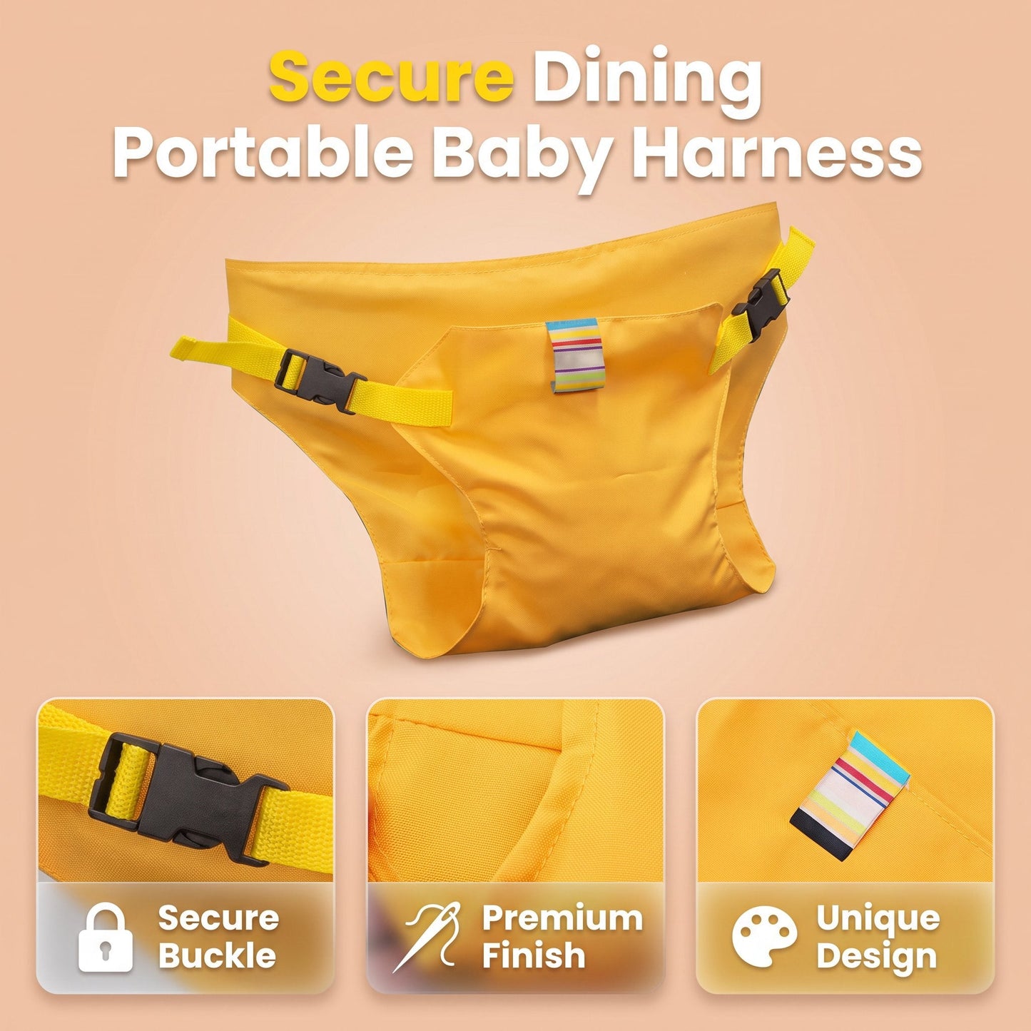 Safety belts for child seats – Portable holder for feeding straps