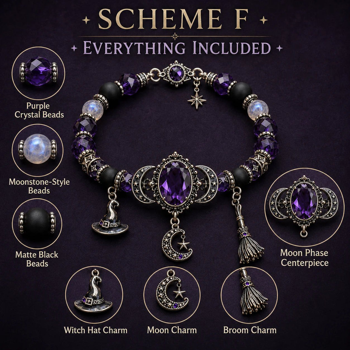 🔮 Bracelet with witch crystal and moon charm