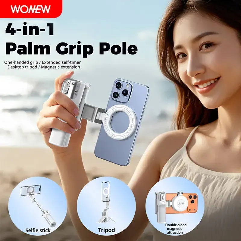 4 in 1 - Versatile Mini Tripod & Selfie Stick: Zoom-Capable, Dual-Sided Magnetic Mount, and Desktop Phone Stand