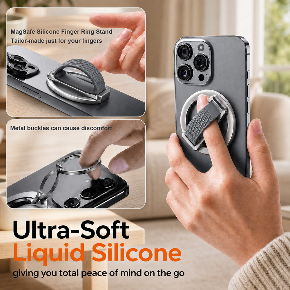 🧲MagSafe Silicone Finger Ring Stand - Soft Grip Phone Holder & Adjustable Kickstand
