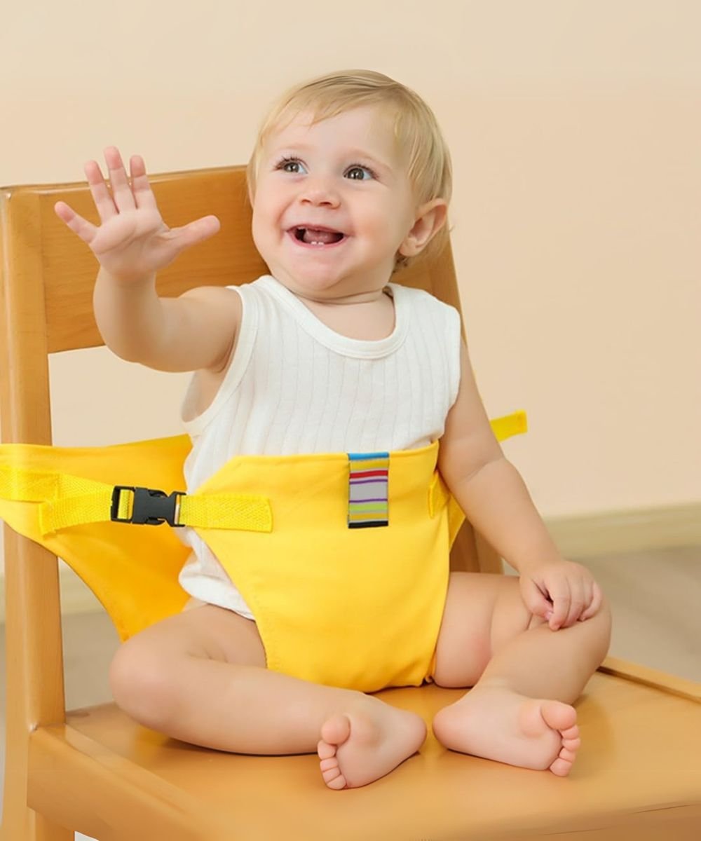 Safety belts for child seats – Portable holder for feeding straps