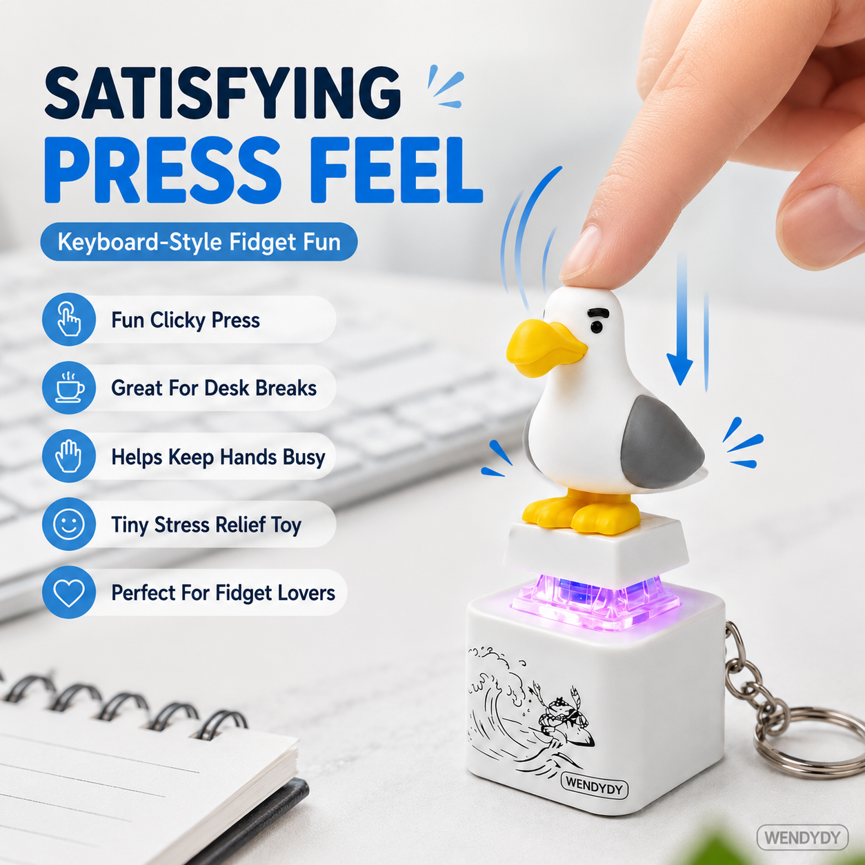 Mine Little Bird Voice-Activated Light-Up Electronic Keychain: Squeeze-to-Play Duck-Shaped Creative Keychain