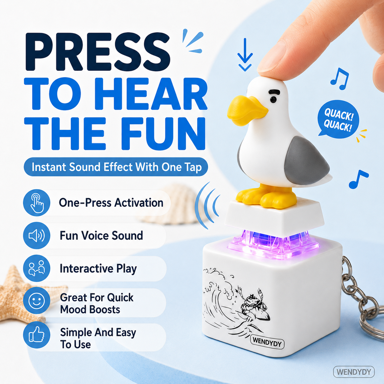 Mine Little Bird Voice-Activated Light-Up Electronic Keychain: Squeeze-to-Play Duck-Shaped Creative Keychain