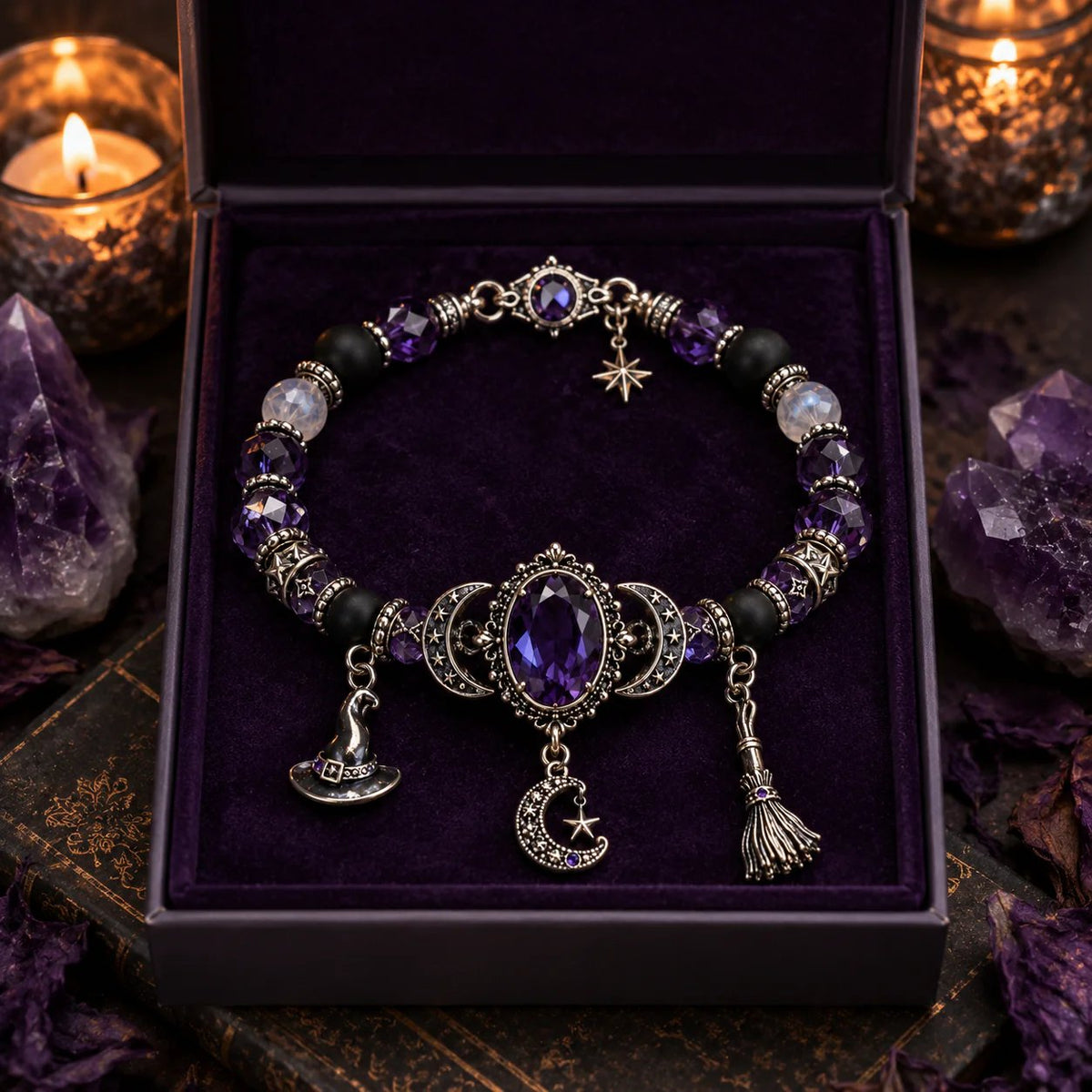 🔮 Bracelet with witch crystal and moon charm