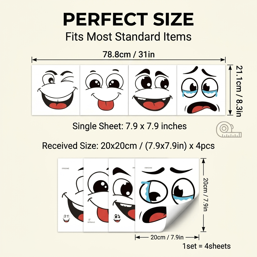 🔥Cartoon Face Stickers, self-adhesive, removable stickers with glossy surface, decoration for all surfaces