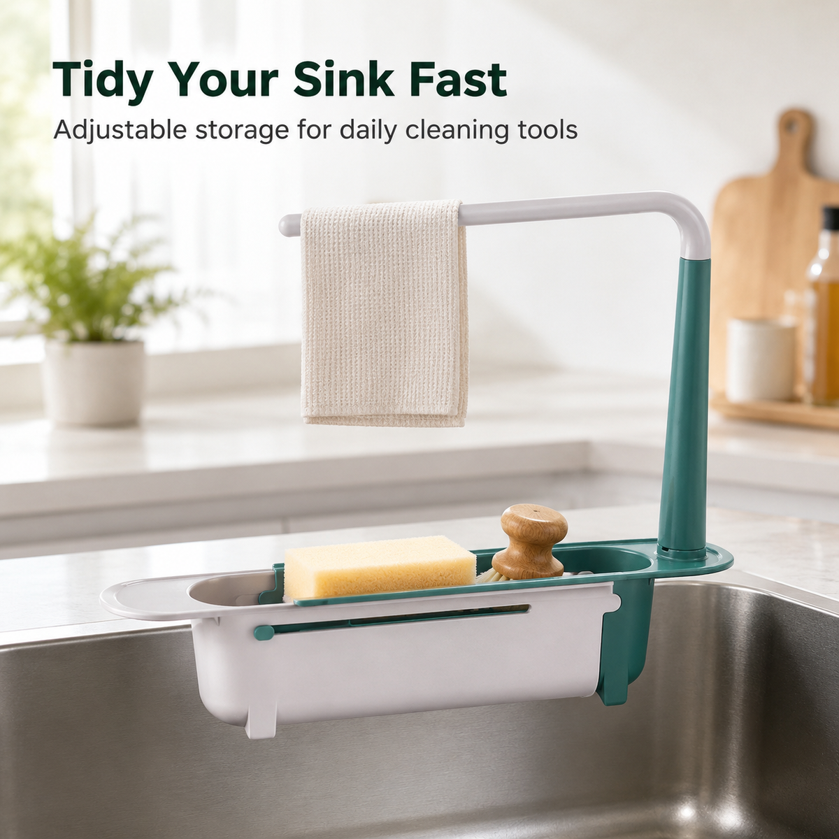 🔥✨ Adjustable and telescopic kitchen sink organizer – drain, dry, and organize