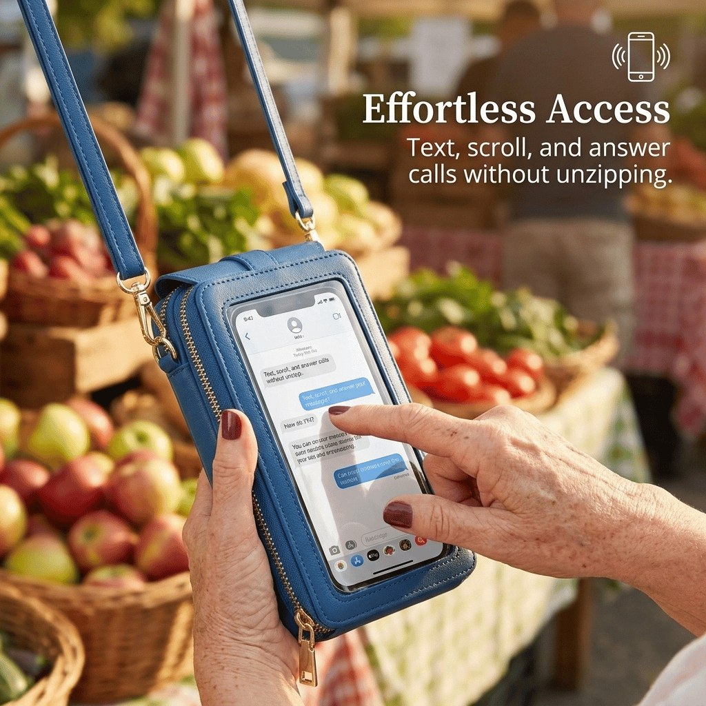 👜📱 Simple and elegant touchscreen phone bag for women, designed to be worn over the shoulder.