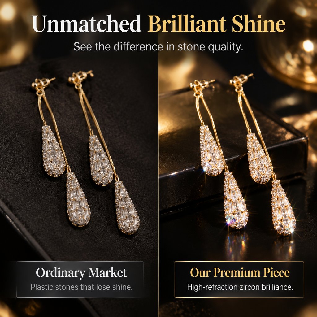 💎Elegant women's earrings with cubic zirconia – double-sided, teardrop-shaped, with tassels