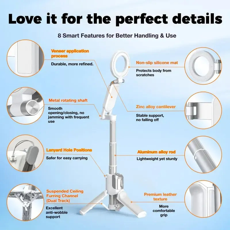 4 in 1 - Versatile Mini Tripod & Selfie Stick: Zoom-Capable, Dual-Sided Magnetic Mount, and Desktop Phone Stand