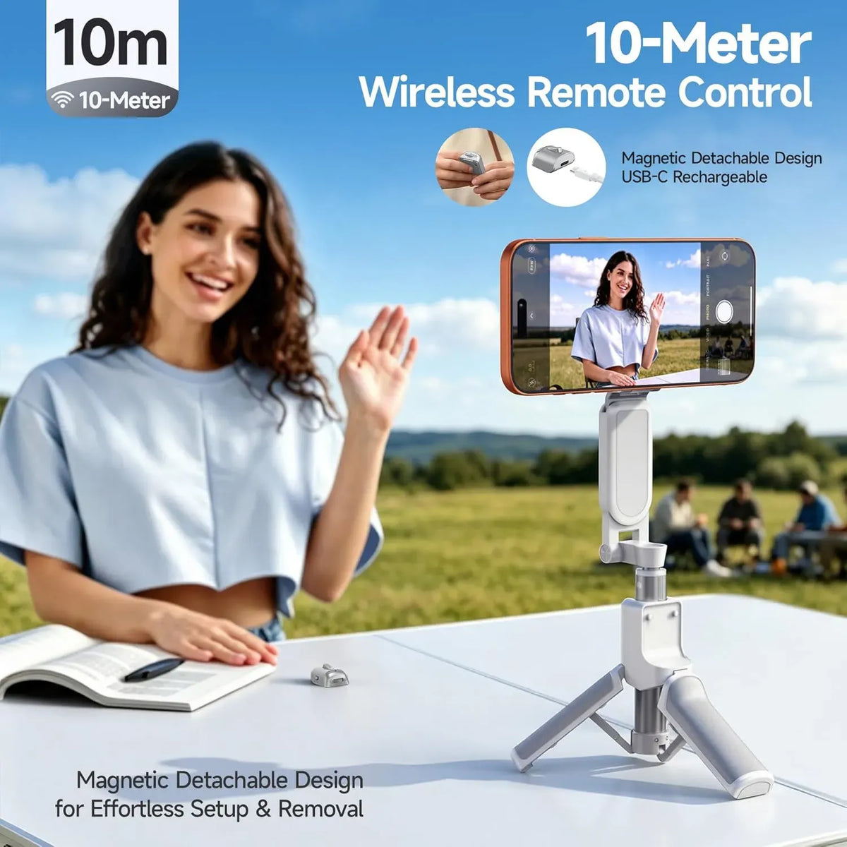 4 in 1 - Versatile Mini Tripod & Selfie Stick: Zoom-Capable, Dual-Sided Magnetic Mount, and Desktop Phone Stand