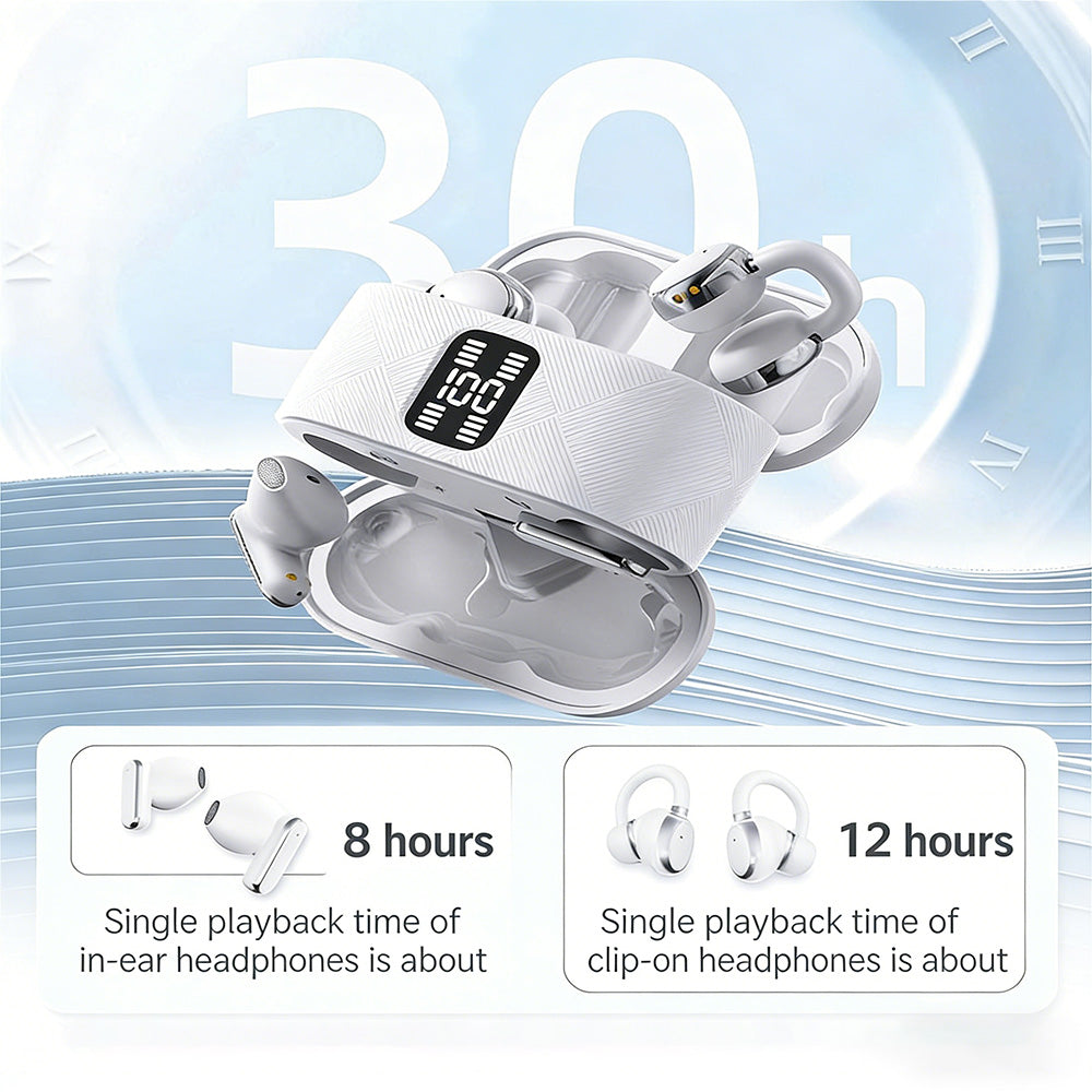 2-in-1 Wireless Bluetooth Earbuds with Ear Clips and Earbuds | 30 Hours Playtime
