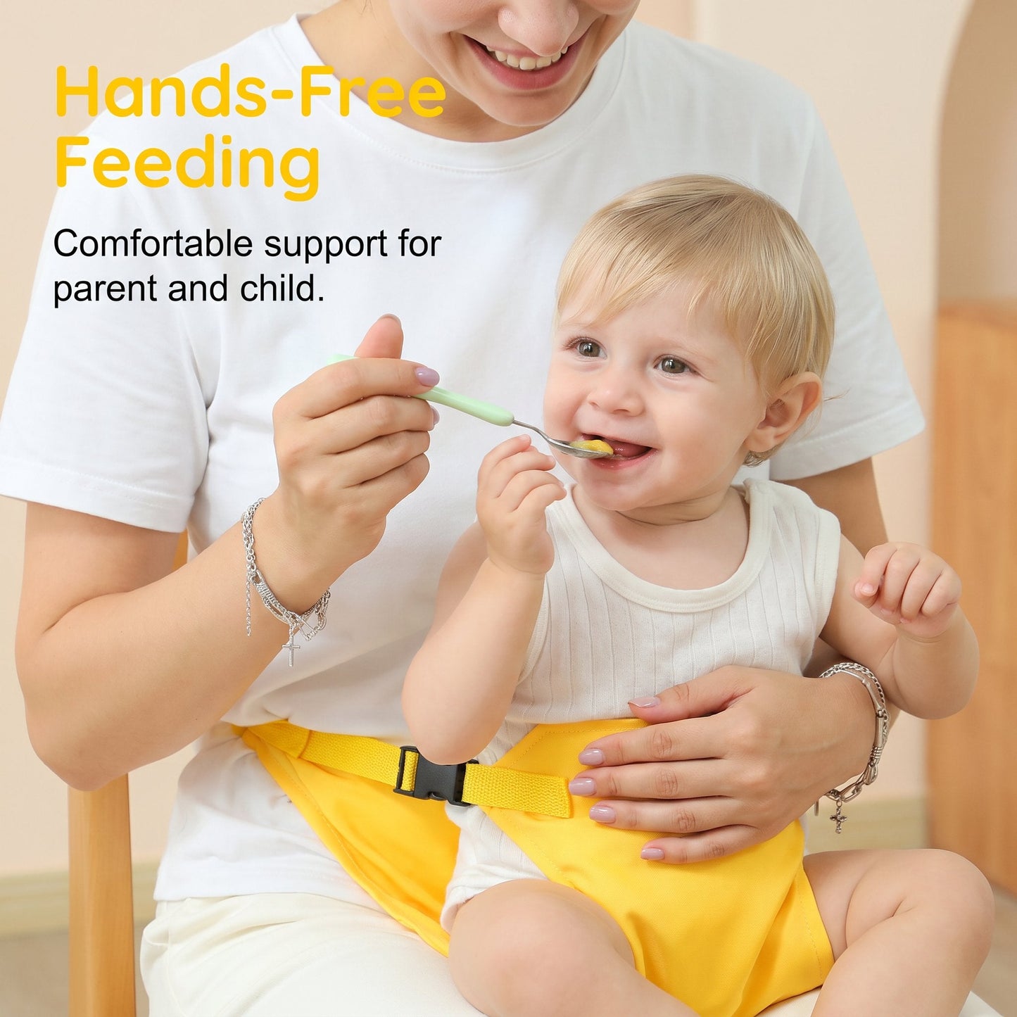 Safety belts for child seats – Portable holder for feeding straps