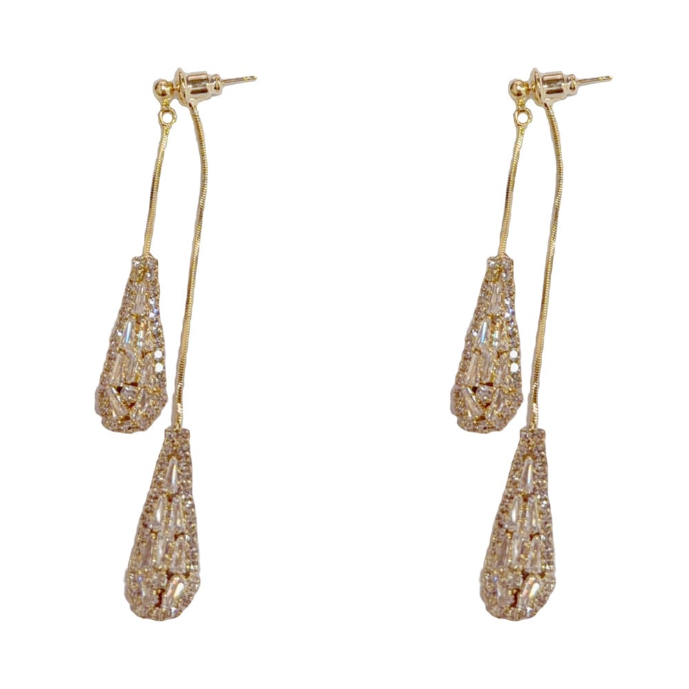💎Elegant women's earrings with cubic zirconia – double-sided, teardrop-shaped, with tassels