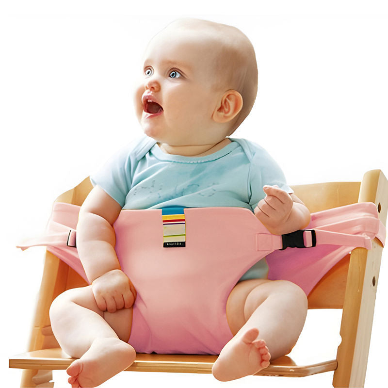 Safety belts for child seats – Portable holder for feeding straps