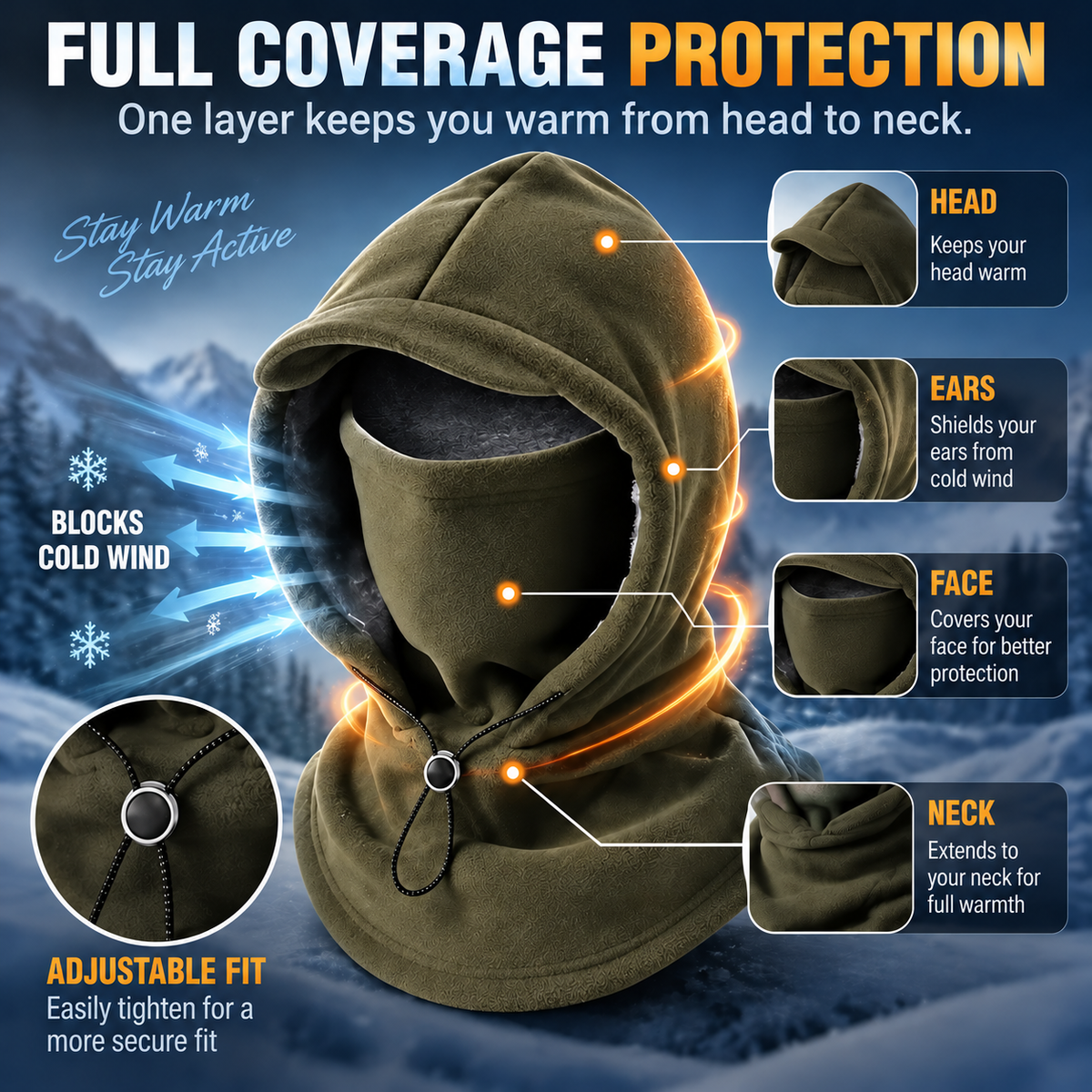 🥶 Fleece balaclava – complete protection for the face and neck during outdoor activities in winter