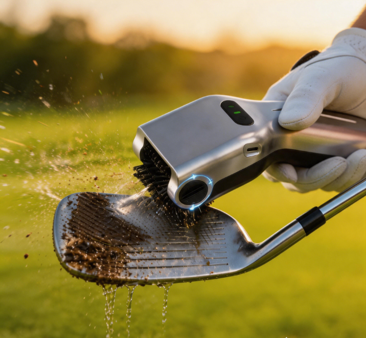 Electric Golf Club Cleaner / Dual-Bristle Portable Groove Brush with Carabiner Clip