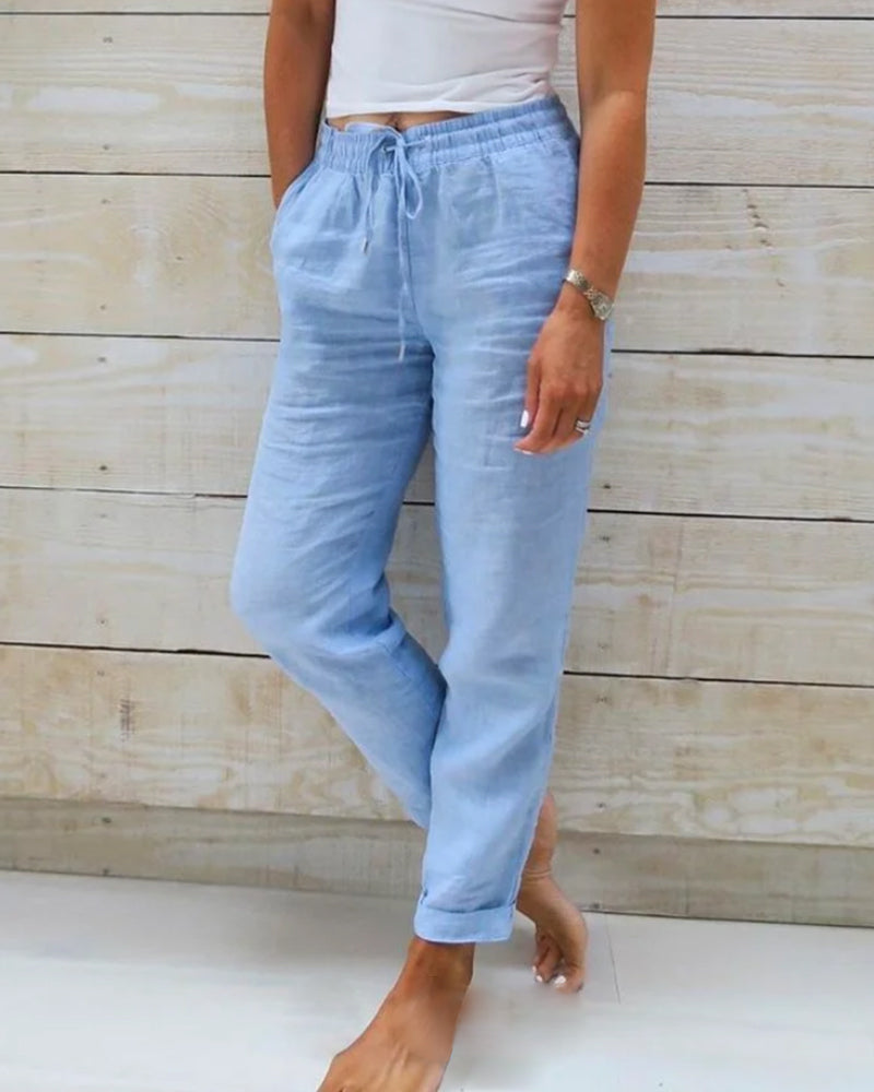 🌸 SPECIAL PRICE – TODAY ONLY!! 🌸 Women's trousers made of cotton and linen with elastic waistband