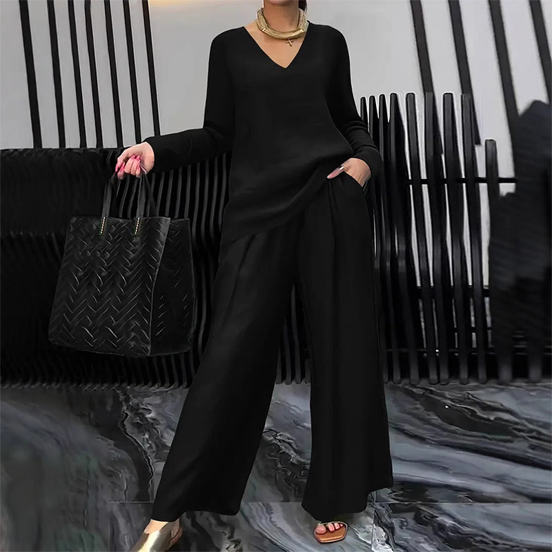 ✨ NEW! Women's loungewear set with V-neck and wide leg