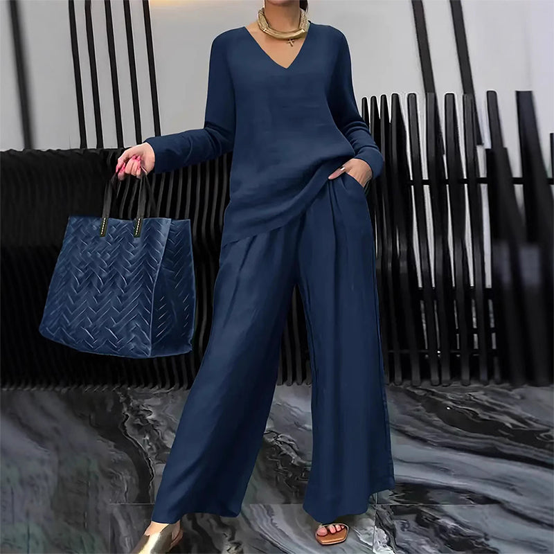 ✨ NEW! Women's loungewear set with V-neck and wide leg