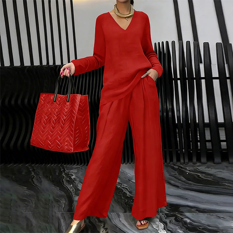 ✨ NEW! Women's loungewear set with V-neck and wide leg