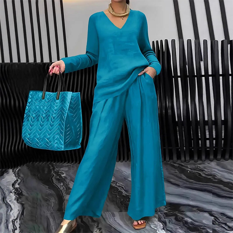 ✨ NEW! Women's loungewear set with V-neck and wide leg