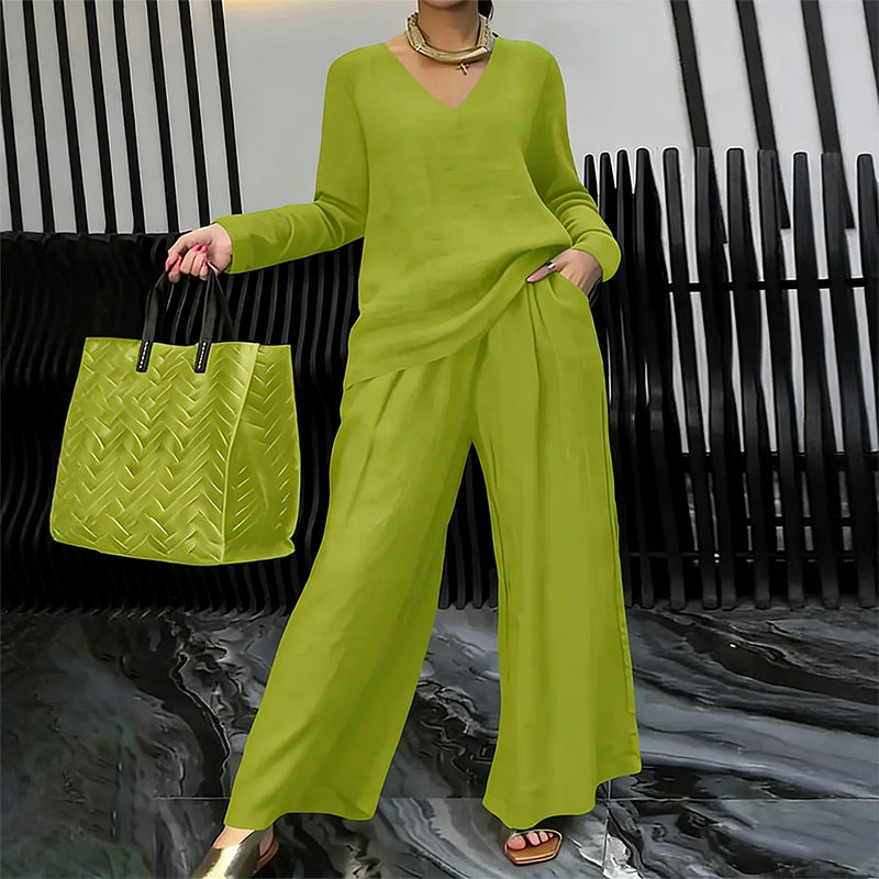 ✨ NEW! Women's loungewear set with V-neck and wide leg