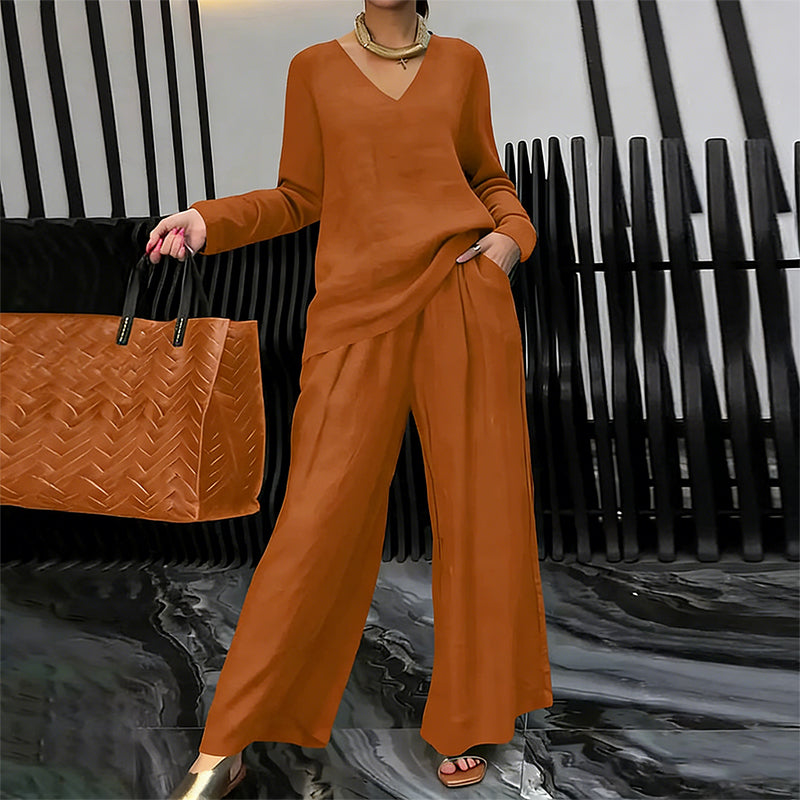 ✨ NEW! Women's loungewear set with V-neck and wide leg