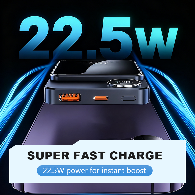 🔋⚡ 22.5W External Battery – Magnetic, Slim, Charges 3 Devices at Once!